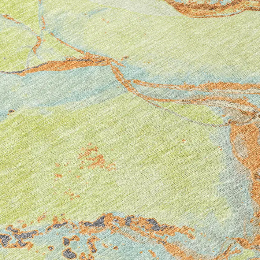 Artichoke Green Blue And Brown Abstract Washable Indoor Outdoor Area Rug Photo 5