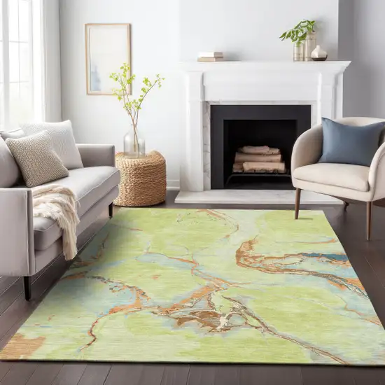 Artichoke Green Blue And Brown Abstract Washable Indoor Outdoor Area Rug Photo 8