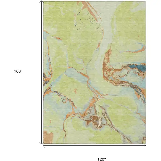 Artichoke Green Blue And Brown Abstract Washable Indoor Outdoor Area Rug Photo 3