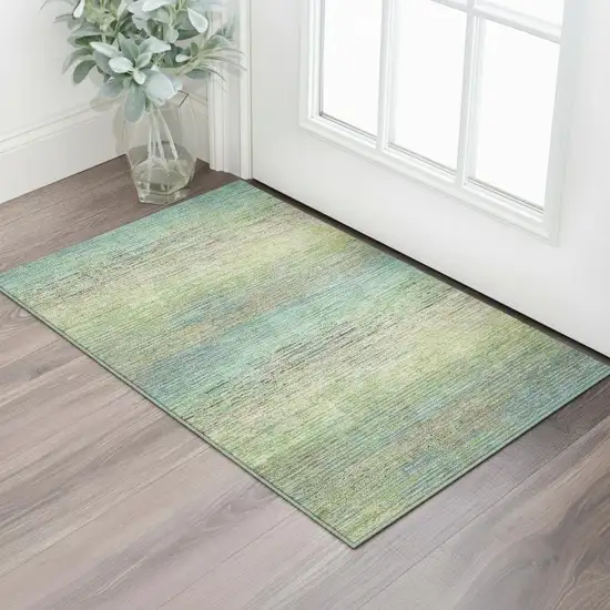 Artichoke Green Blue And Copper Striped Washable Area Rug With UV Protection Photo 2