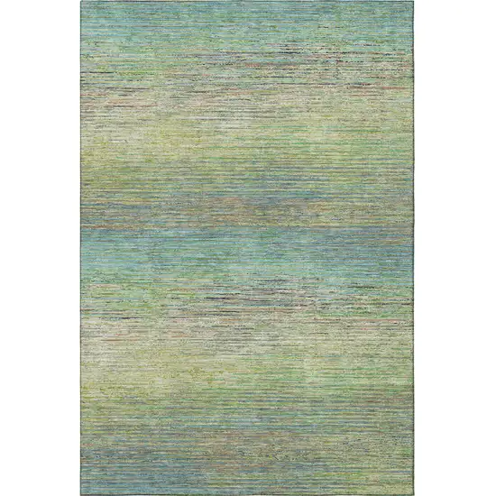 Artichoke Green Blue And Copper Striped Washable Area Rug With UV Protection Photo 2