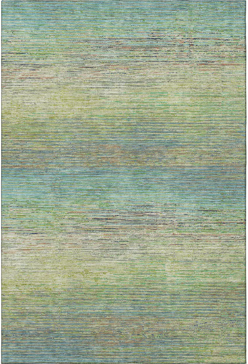 Artichoke Green Blue And Copper Striped Washable Area Rug With UV Protection Photo 2