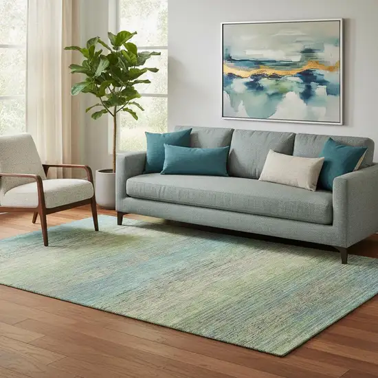 Artichoke Green Blue And Copper Striped Washable Area Rug With UV Protection Photo 2