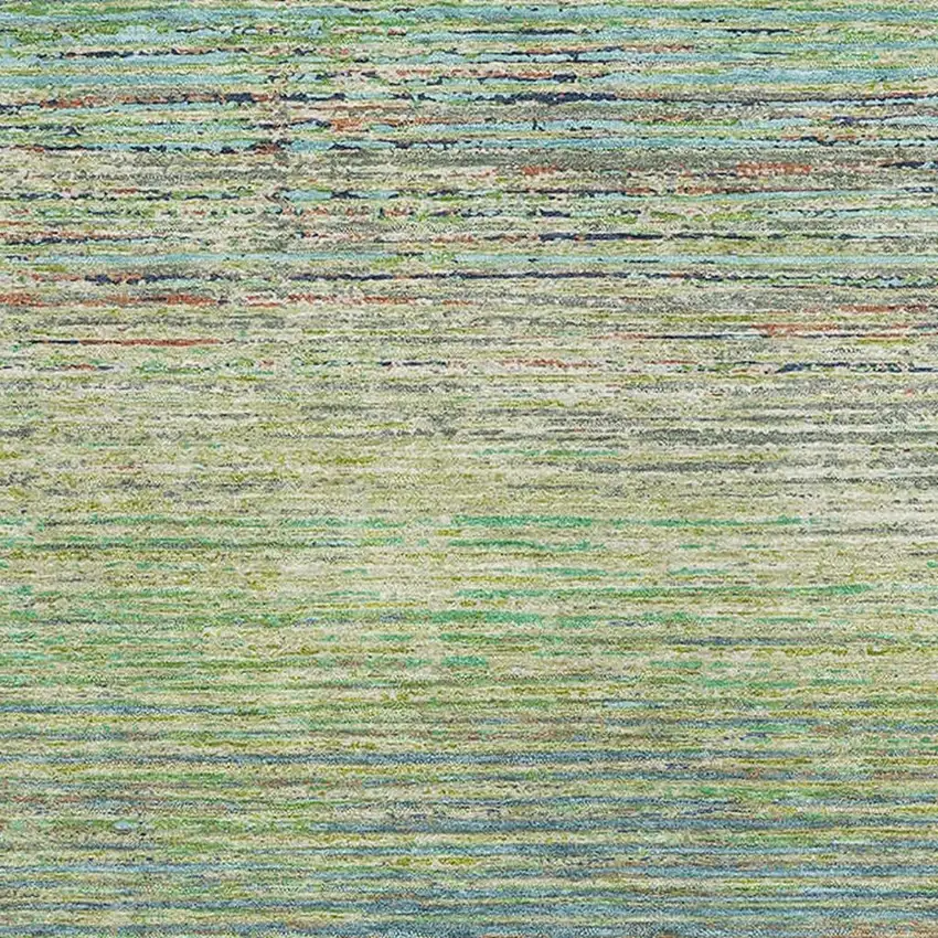 Artichoke Green Blue And Copper Striped Washable Area Rug With UV Protection Photo 2