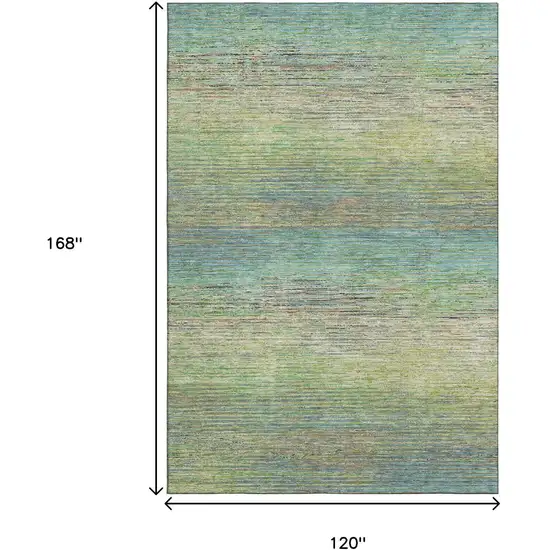 Artichoke Green Blue And Copper Striped Washable Area Rug With UV Protection Photo 8