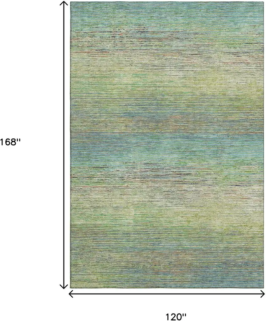 Artichoke Green Blue And Copper Striped Washable Area Rug With UV Protection Photo 8