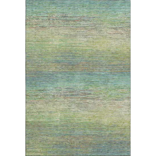 Artichoke Green Blue And Copper Striped Washable Area Rug With UV Protection Photo 1