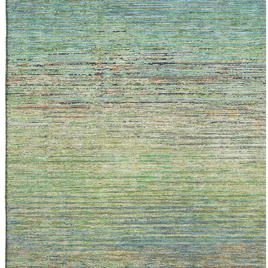 Artichoke Green Blue And Copper Striped Washable Area Rug With UV Protection Photo 3
