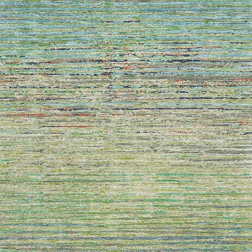 Artichoke Green Blue And Copper Striped Washable Area Rug With UV Protection Photo 2