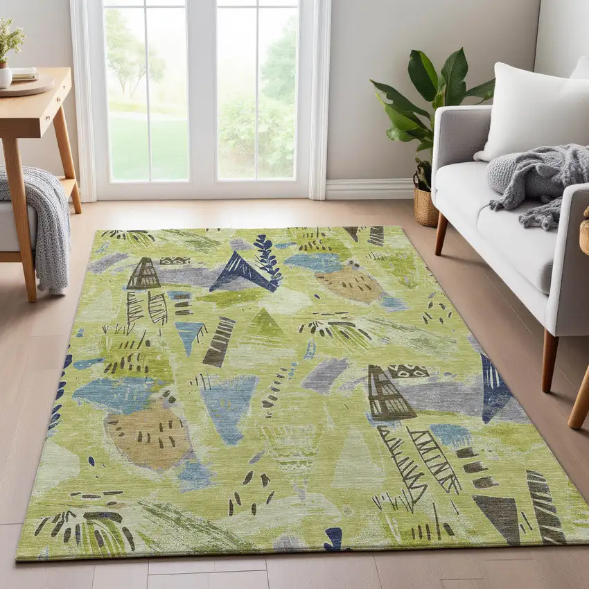 Artichoke Green Blue And Green Geometric Washable Area Rug With UV Protection Photo 4