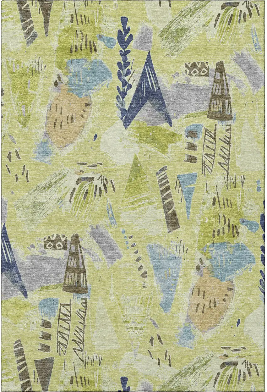 Artichoke Green Blue And Green Geometric Washable Area Rug With UV Protection Photo 2