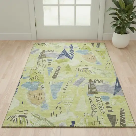 Artichoke Green Blue And Green Geometric Washable Area Rug With UV Protection Photo 2