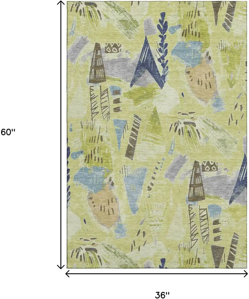 Artichoke Green Blue And Green Geometric Washable Area Rug With UV Protection Photo 9