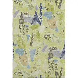 Photo of Artichoke Green Blue And Green Geometric Washable Area Rug With UV Protection