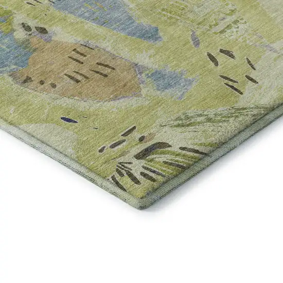 Artichoke Green Blue And Green Geometric Washable Area Rug With UV Protection Photo 6
