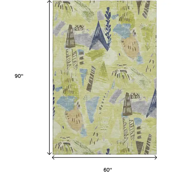 Artichoke Green Blue And Green Geometric Washable Area Rug With UV Protection Photo 7