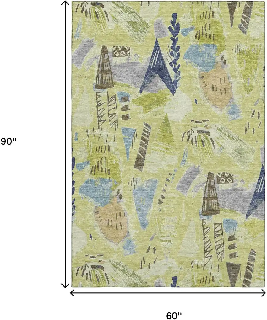 Artichoke Green Blue And Green Geometric Washable Area Rug With UV Protection Photo 7