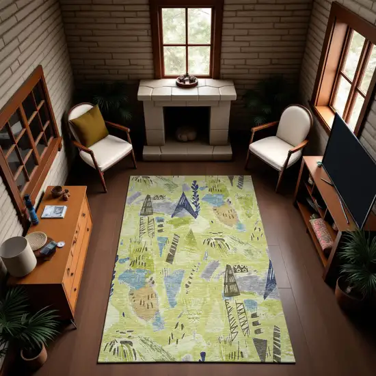 Artichoke Green Blue And Green Geometric Washable Area Rug With UV Protection Photo 4