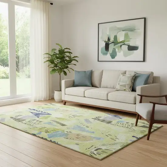 Artichoke Green Blue And Green Geometric Washable Area Rug With UV Protection Photo 2