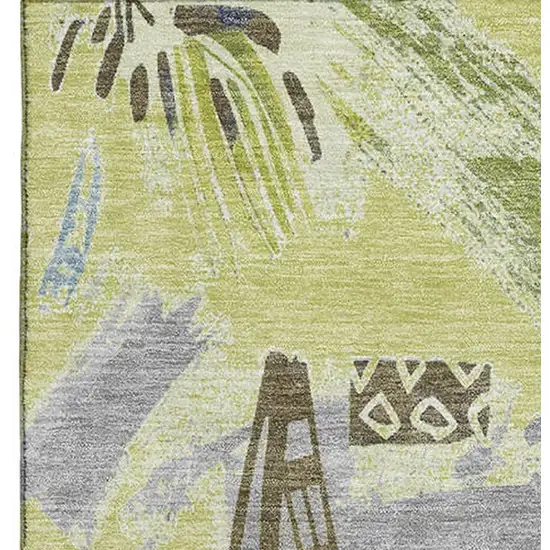 Artichoke Green Blue And Green Geometric Washable Area Rug With UV Protection Photo 3