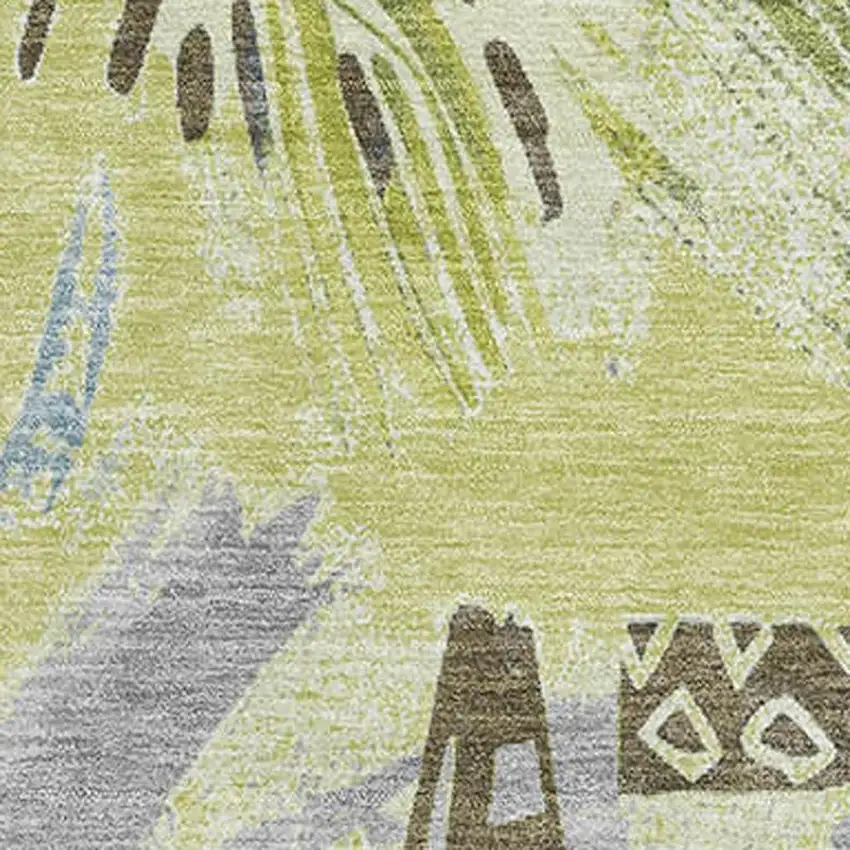 Artichoke Green Blue And Green Geometric Washable Area Rug With UV Protection Photo 2