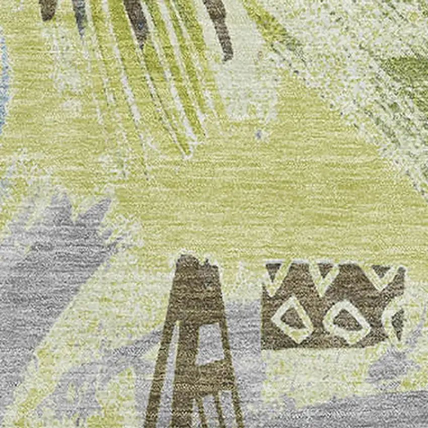 Artichoke Green Blue And Green Geometric Washable Area Rug With UV Protection Photo 2