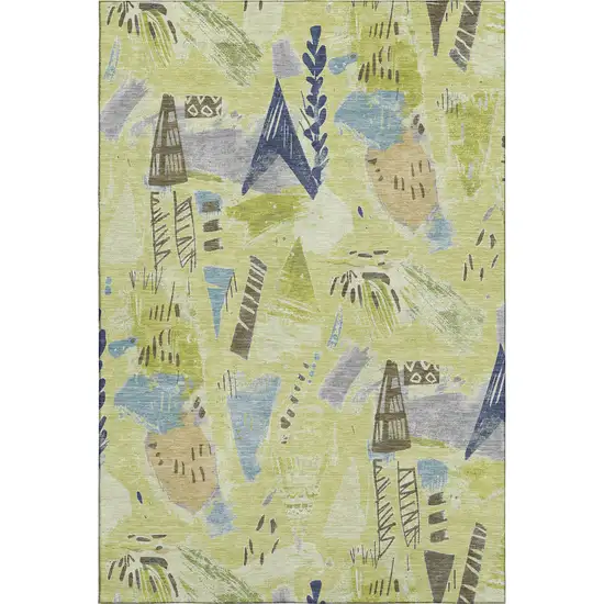 Artichoke Green Blue And Green Geometric Washable Area Rug With UV Protection Photo 1