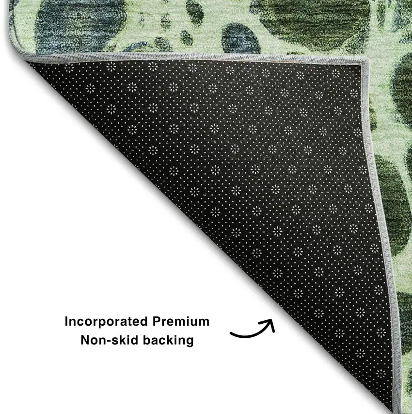 Artichoke Green Blue And Ivory Abstract Washable Area Rug With UV Protection Photo 6