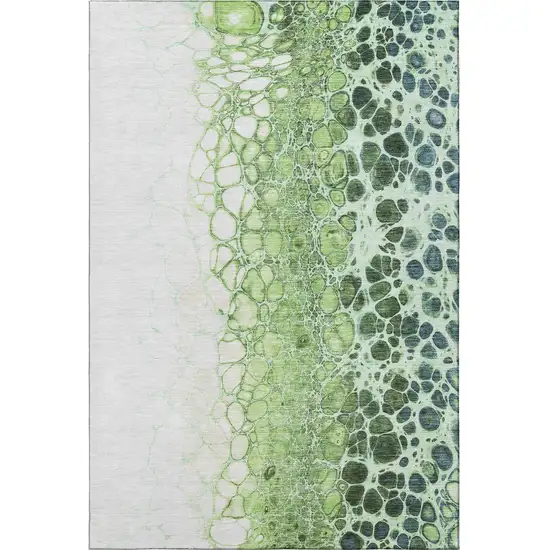 Artichoke Green Blue And Ivory Abstract Washable Area Rug With UV Protection Photo 3