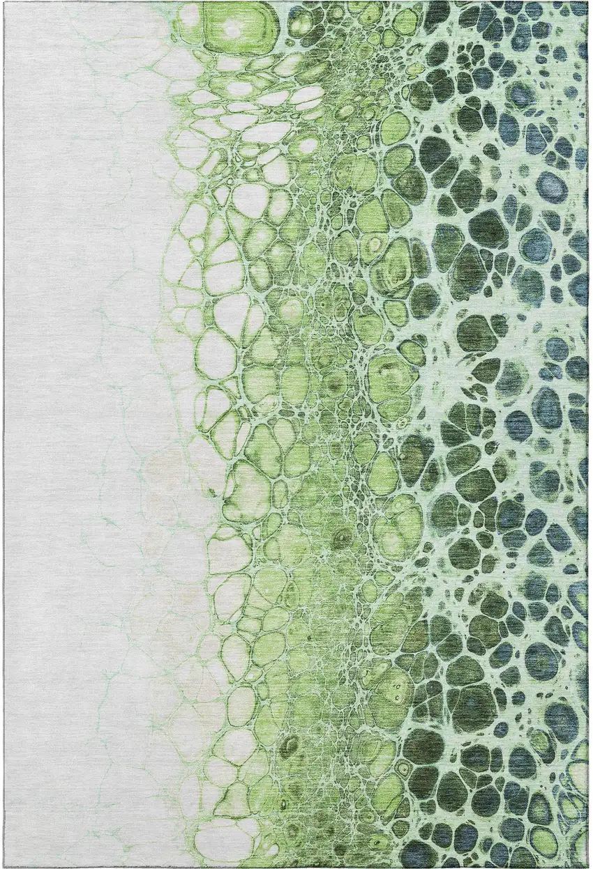 Artichoke Green Blue And Ivory Abstract Washable Area Rug With UV Protection Photo 3