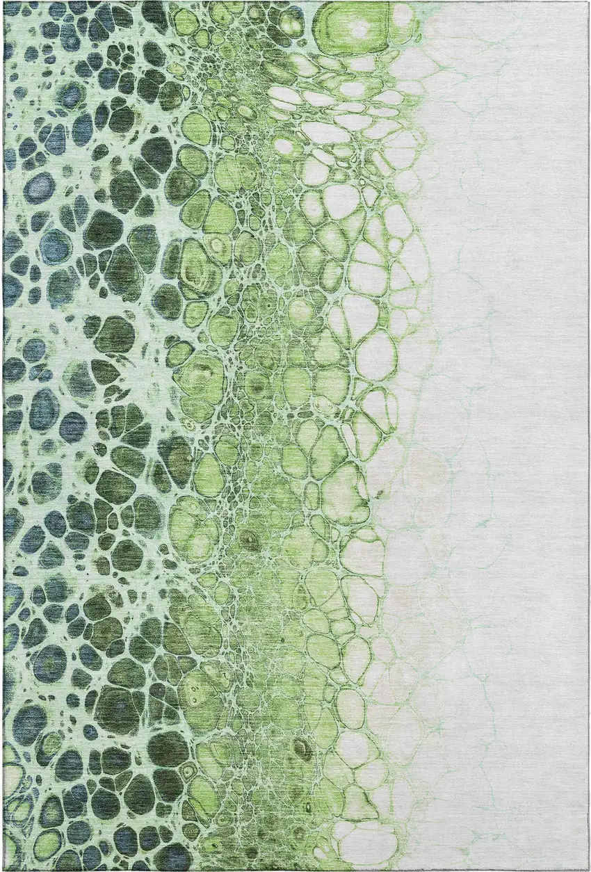 Artichoke Green Blue And Ivory Abstract Washable Area Rug With UV Protection Photo 1