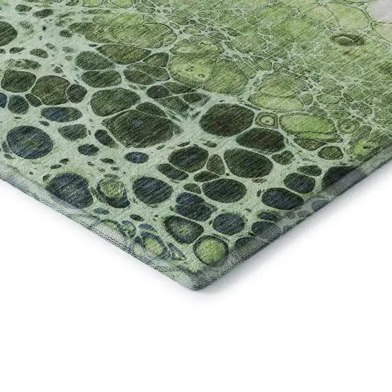 Artichoke Green Blue And Ivory Abstract Washable Area Rug With UV Protection Photo 7
