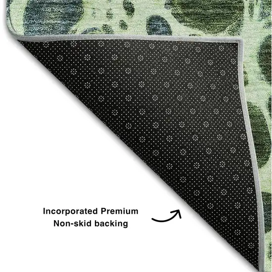 Artichoke Green Blue And Ivory Abstract Washable Area Rug With UV Protection Photo 6