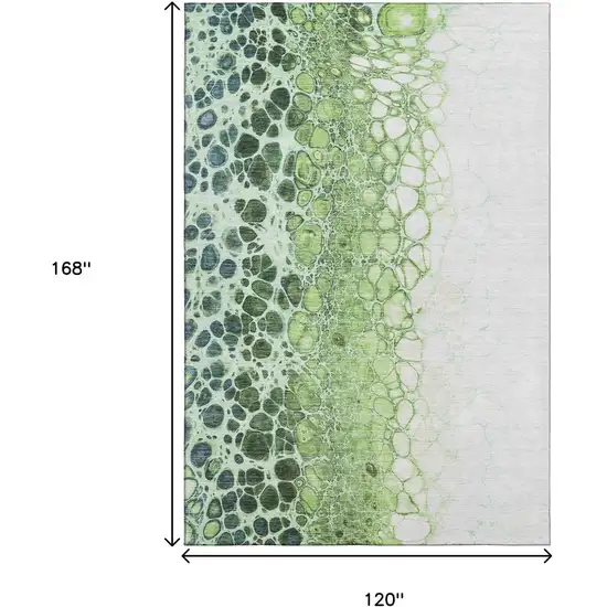 Artichoke Green Blue And Ivory Abstract Washable Area Rug With UV Protection Photo 3