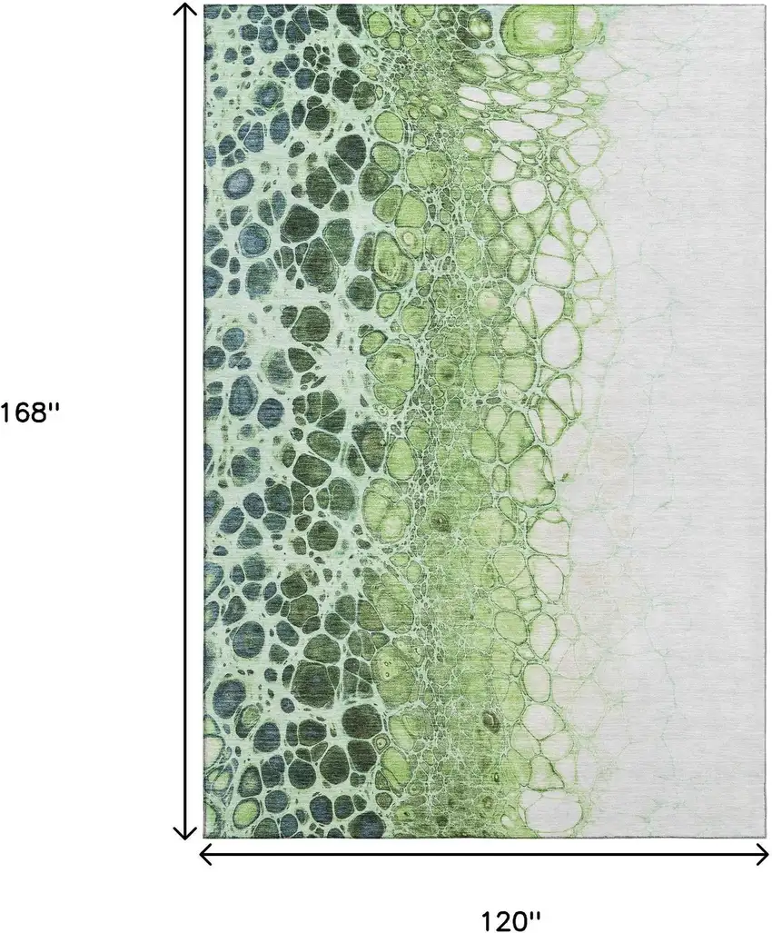 Artichoke Green Blue And Ivory Abstract Washable Area Rug With UV Protection Photo 3