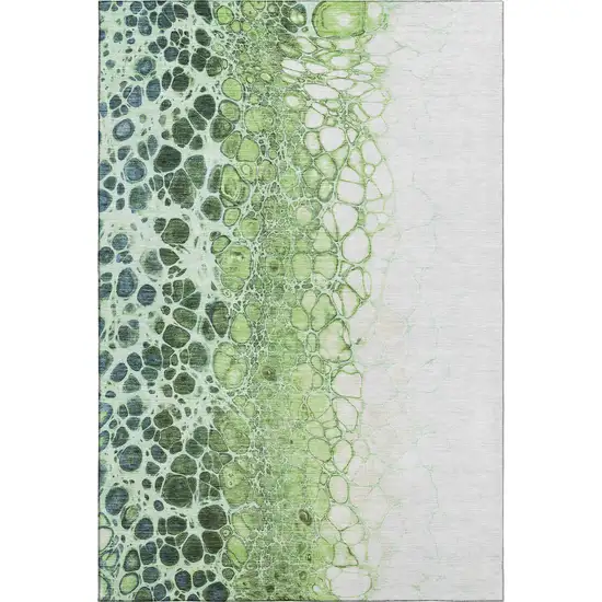 Artichoke Green Blue And Ivory Abstract Washable Area Rug With UV Protection Photo 1
