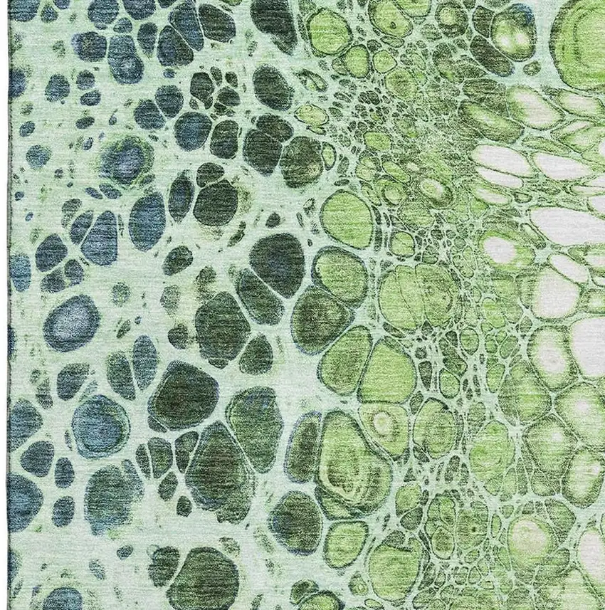Artichoke Green Blue And Ivory Abstract Washable Area Rug With UV Protection Photo 3