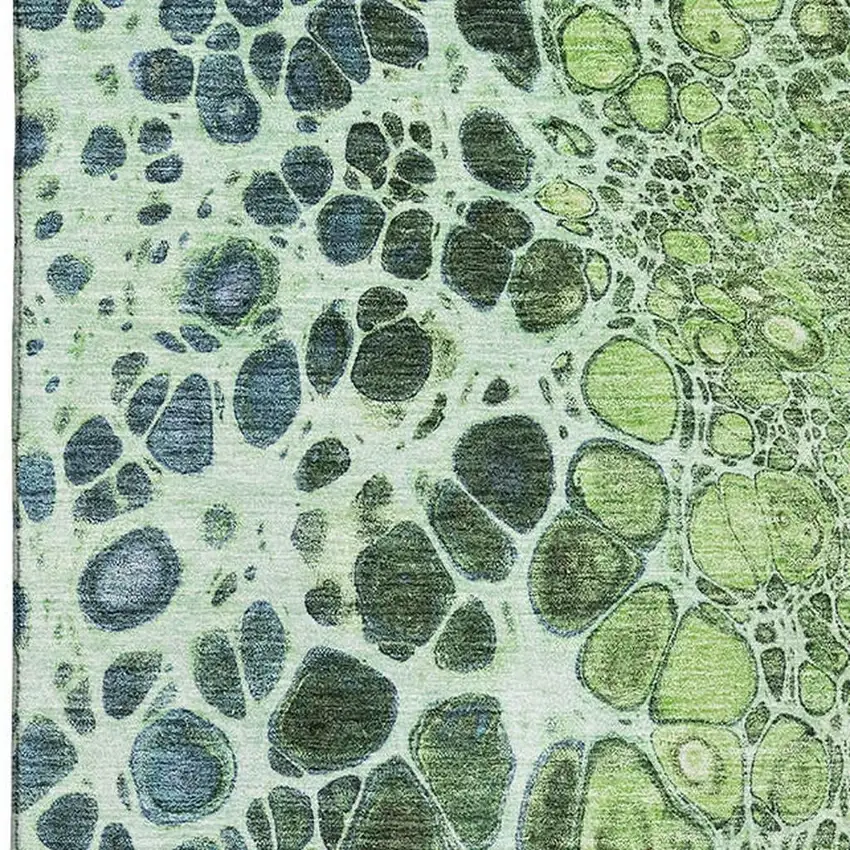 Artichoke Green Blue And Ivory Abstract Washable Area Rug With UV Protection Photo 2