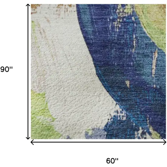 Artichoke Green Blue And Ivory Abstract Washable Area Rug With UV Protection Photo 9