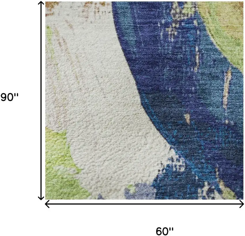 Artichoke Green Blue And Ivory Abstract Washable Area Rug With UV Protection Photo 9