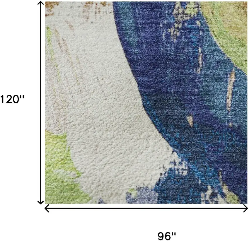 Artichoke Green Blue And Ivory Abstract Washable Area Rug With UV Protection Photo 9