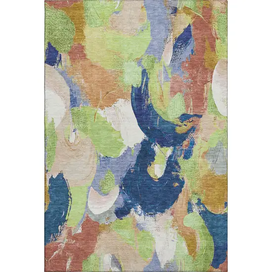 Artichoke Green Blue And Ivory Abstract Washable Area Rug With UV Protection Photo 5