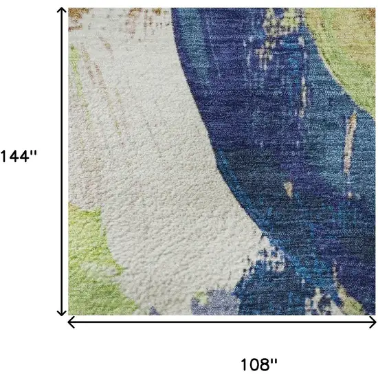 Artichoke Green Blue And Ivory Abstract Washable Area Rug With UV Protection Photo 9