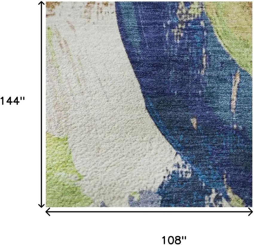 Artichoke Green Blue And Ivory Abstract Washable Area Rug With UV Protection Photo 9