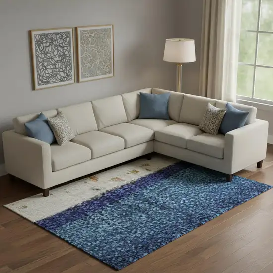 Artichoke Green Blue And Ivory Abstract Washable Area Rug With UV Protection Photo 2