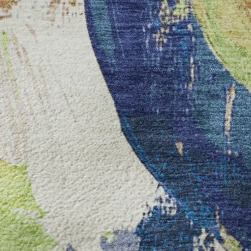 Artichoke Green Blue And Ivory Abstract Washable Area Rug With UV Protection Photo 3