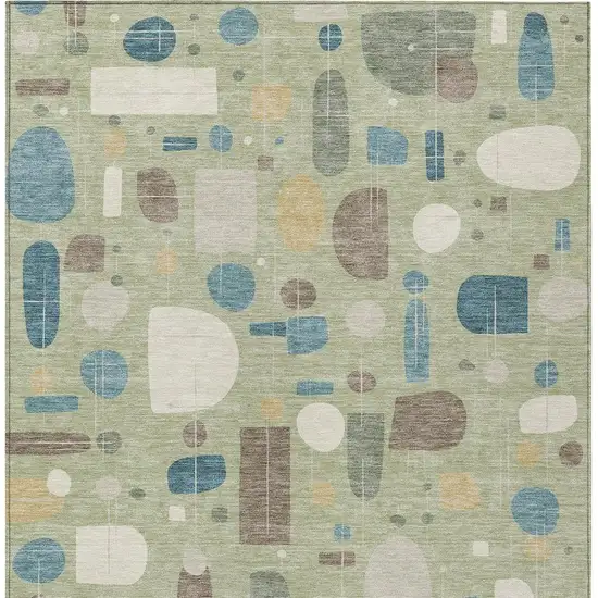Artichoke Green Blue And Ivory Geometric Washable Indoor Outdoor Area Rug Photo 3