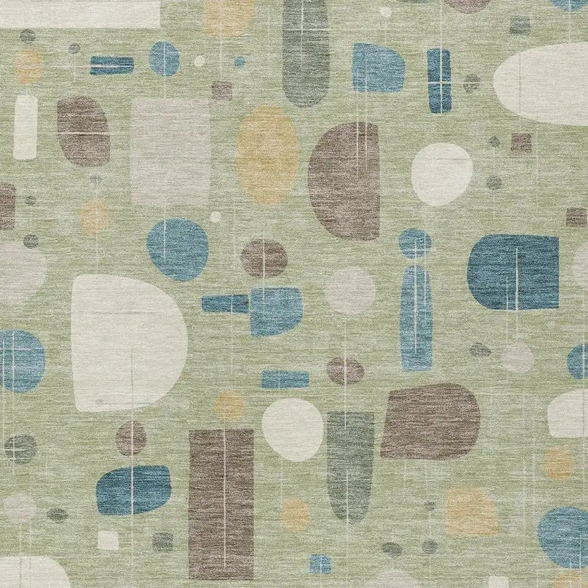 Artichoke Green Blue And Ivory Geometric Washable Indoor Outdoor Area Rug Photo 2