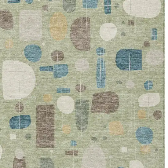 Artichoke Green Blue And Ivory Geometric Washable Indoor Outdoor Area Rug Photo 2