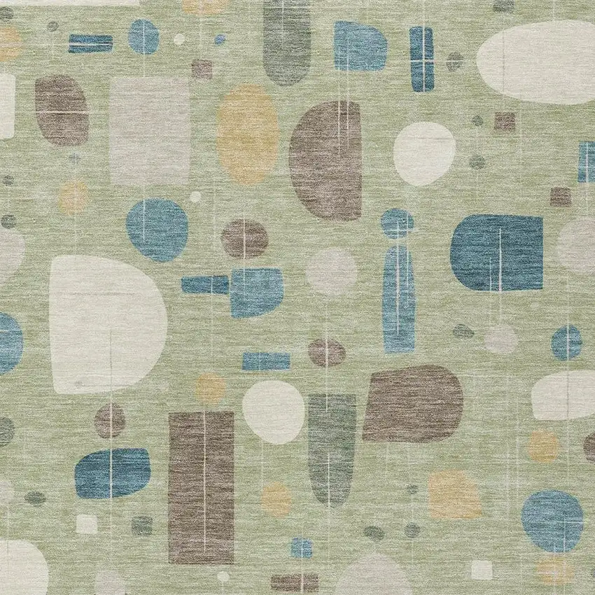 Artichoke Green Blue And Ivory Geometric Washable Indoor Outdoor Area Rug Photo 2